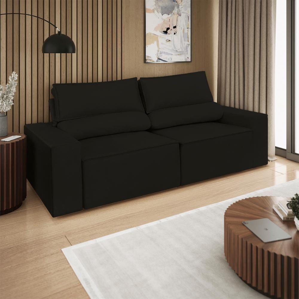 Sofá Reclinável Retrátil 3 Lugares Com Molas Balaqui Decor Preto - 2