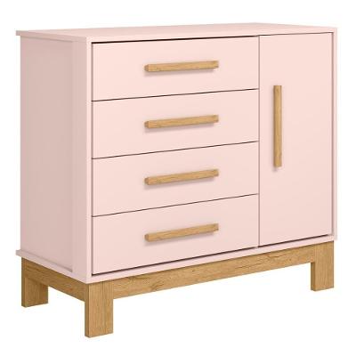 Cômoda com Sapateira Infantil Q Encanto Slim 4 Gavetas em MDF com Puxadores em MDF Rosa