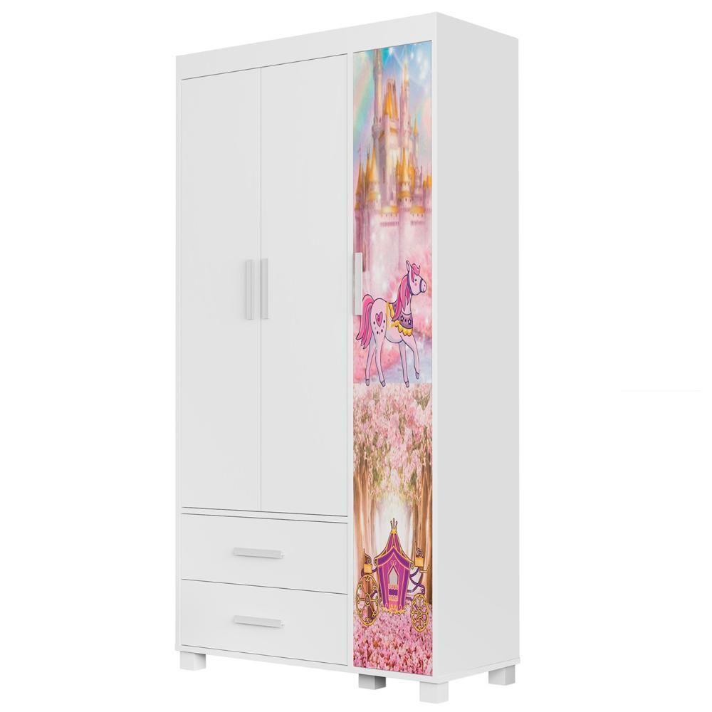 Guarda Roupa Infantil 89cm Com 3 Portas Carruagem Rosa Z53 - Mpozenato - 1