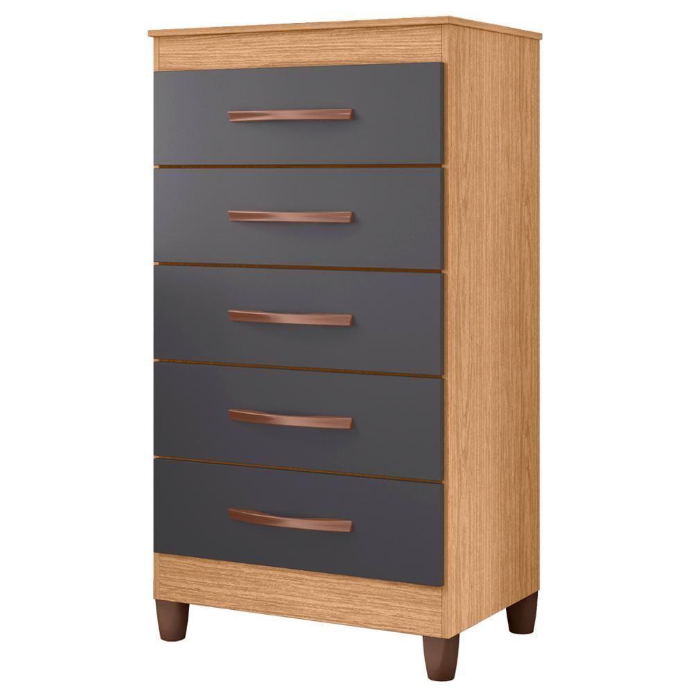 Cômoda Para Quarto 5 Gavetas 56cm Thais A02 Freijó/titanium - Mpozenato - 1