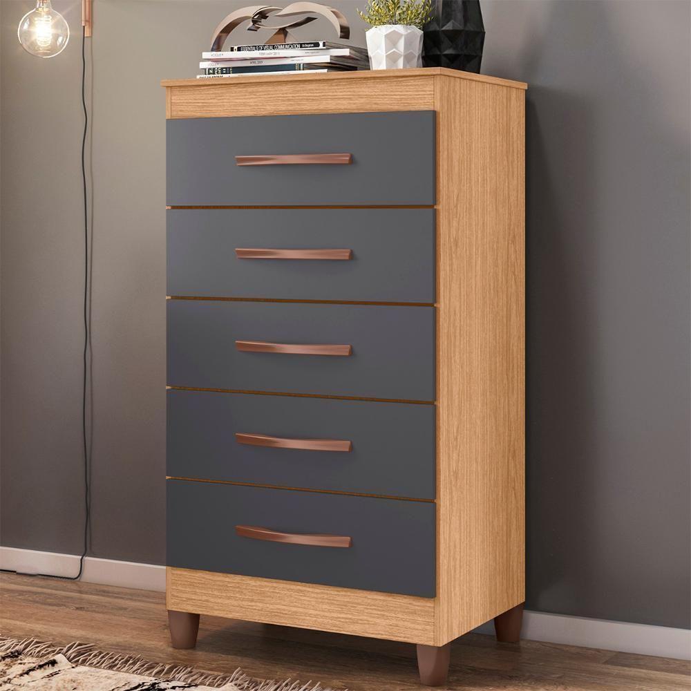 Cômoda Para Quarto 5 Gavetas 56cm Thais A02 Freijó/titanium - Mpozenato - 2