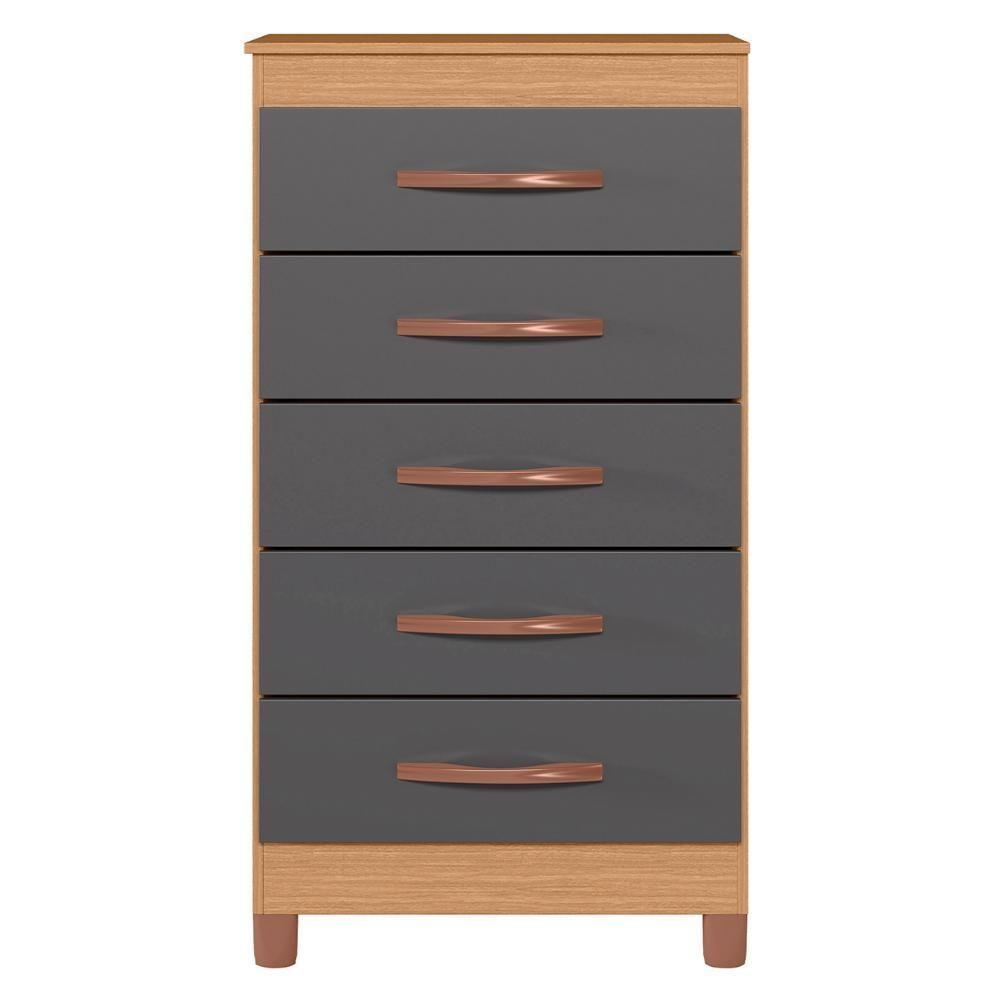 Cômoda Para Quarto 5 Gavetas 56cm Thais A02 Freijó/titanium - Mpozenato - 5