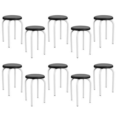 Kit 10 Banquetas Baixas Empilháveis Em Aço Maviê Sintético Preto/branco - Mpozenato
