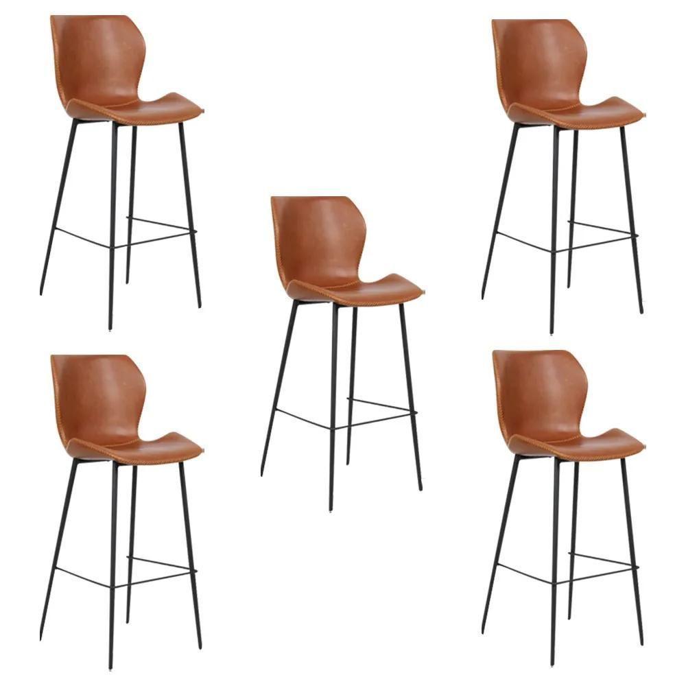 Kit 5 Banquetas Alta Com Encosto Para Bancada Cozinha Penha R02 Sintético Marrom - Mpozenato - 1