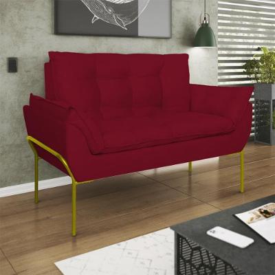 Poltrona Sofá Luxo Base Metal Dourado Recepção Escritório Vermelho