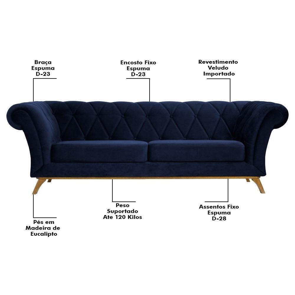 Sofá 180cm 3 Lugares Base Madeira Império C-287 Veludo Marinho - Domi - 3