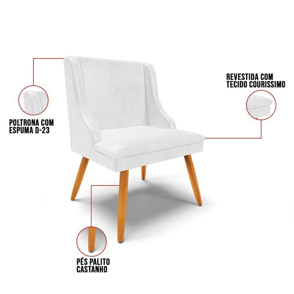 Kit 6 Cadeiras Estofadas Para Sala De Jantar Pés Palito Lia Sintético Premium Branco - Ibiza - 3