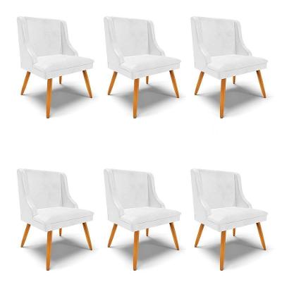 Kit 6 Cadeiras Estofadas Para Sala De Jantar Pés Palito Lia Sintético Premium Branco - Ibiza