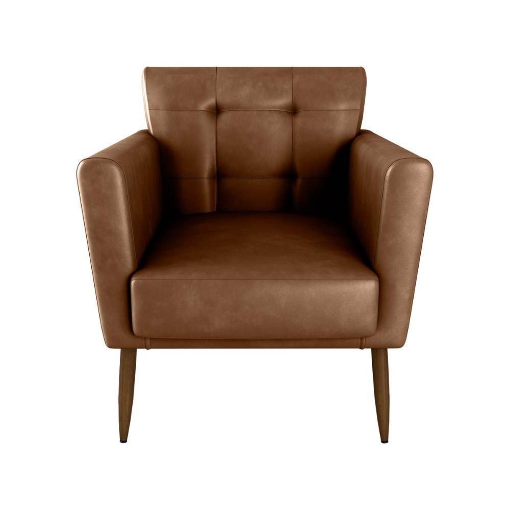 Poltrona Decorativa Confortável Pés Em Madeira Maciça Cancun Sintetico Rustico Whisky Matrix Sintetico Rustico Whisky - 2