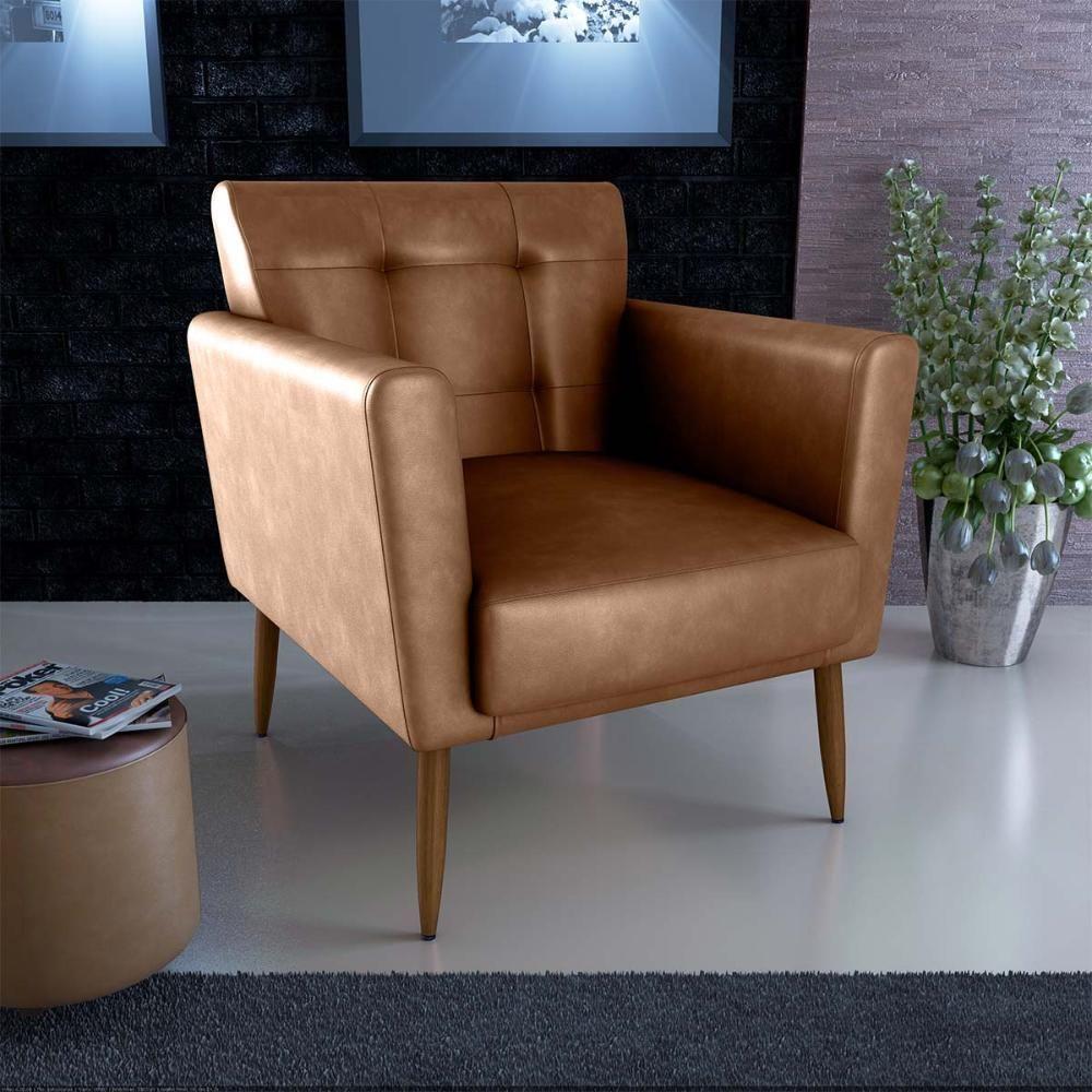 Poltrona Decorativa Confortável Pés Em Madeira Maciça Cancun Sintetico Rustico Whisky Matrix Sintetico Rustico Whisky - 4