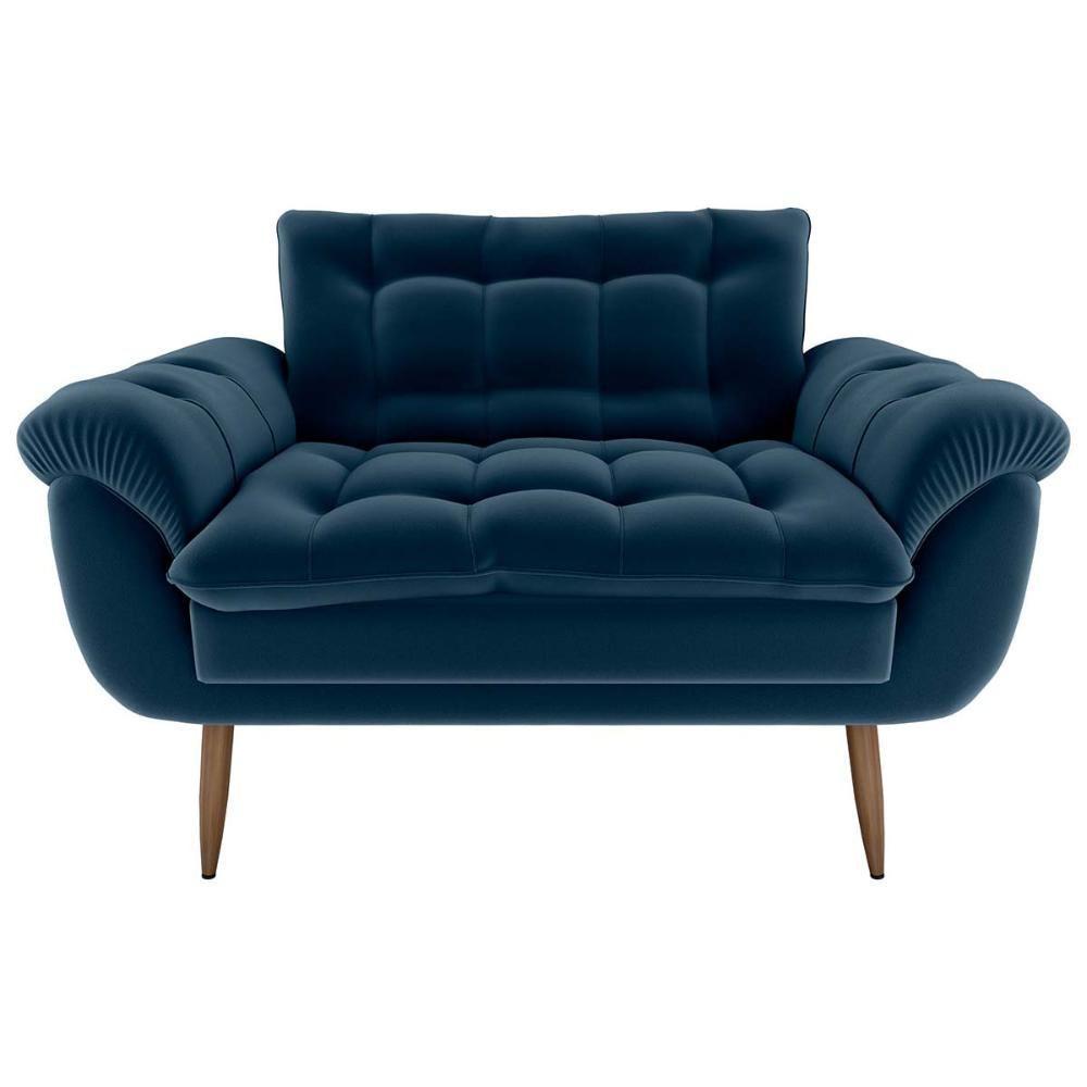 Sofá 2 Lugares Pequeno 1,25 Pés Em Madeira Maciça Xangai Veludo Azul Matrix Veludo Azul - 1
