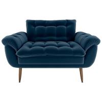 Sofá 2 Lugares Pequeno 1,25 Pés Em Madeira Maciça Xangai Veludo Azul Matrix Veludo Azul - 1