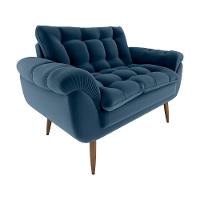 Sofá 2 Lugares Pequeno 1,25 Pés Em Madeira Maciça Xangai Veludo Azul Matrix Veludo Azul - 2
