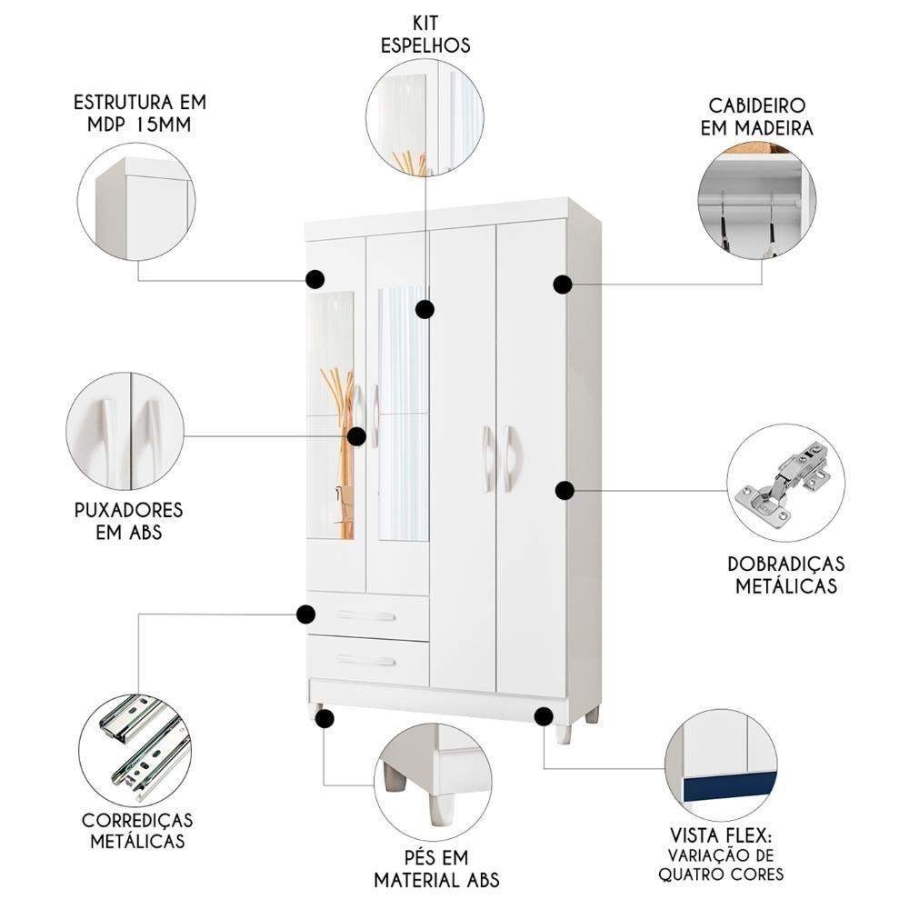 Guarda Roupa Solteiro 103cm Com Espelho Dony Flex A02 Branco - Mpozenato - 3