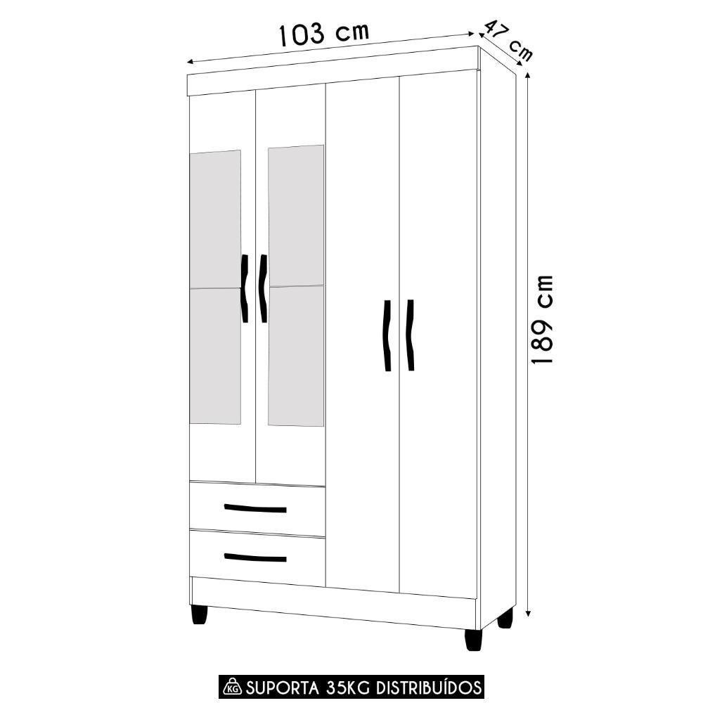 Guarda Roupa Solteiro 103cm Com Espelho Dony Flex A02 Branco - Mpozenato - 4