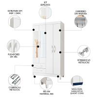 Guarda Roupa Solteiro 103cm Com Espelho Dony Flex A02 Branco - Mpozenato - 3