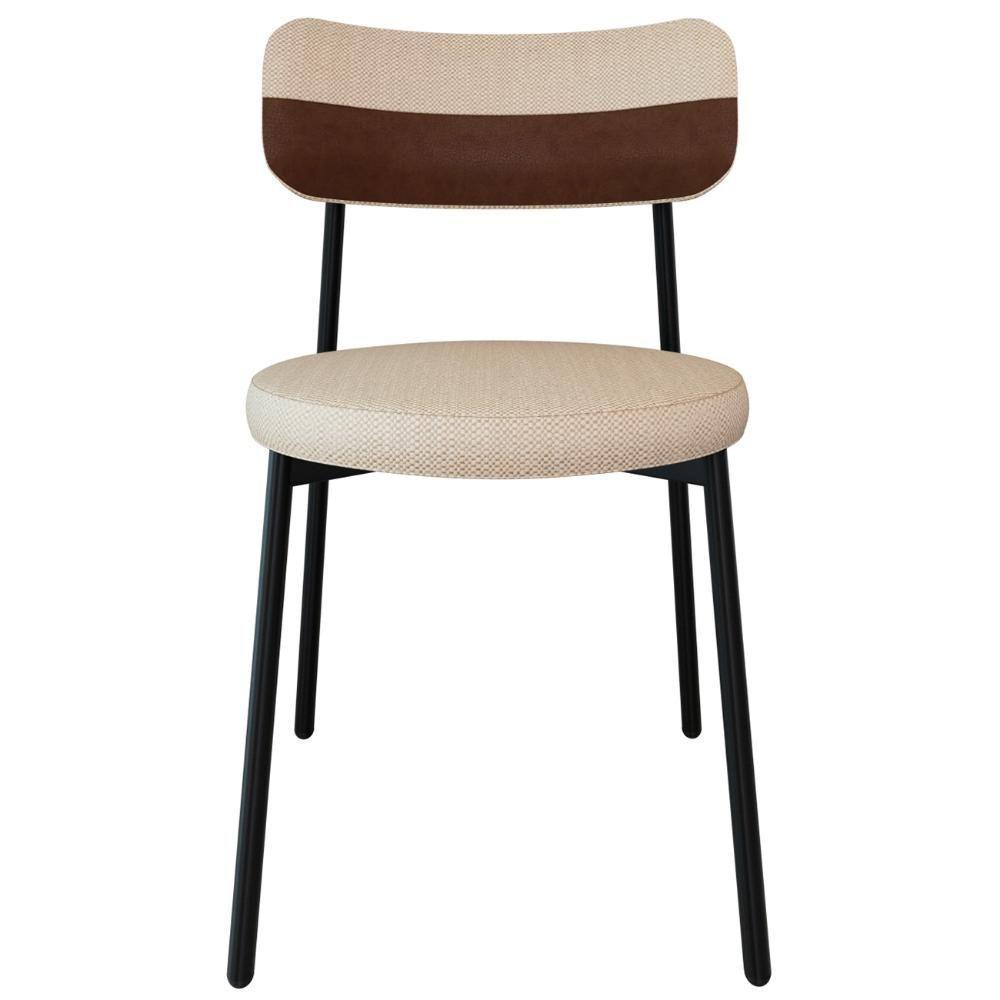 Cadeira De Jantar Estofada Kit 6 Nyka M25 Linho Areia/marrom - Mpozenato - 6