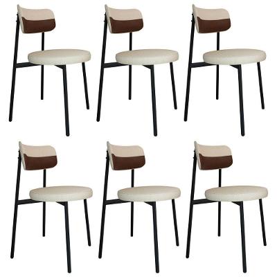 Cadeira De Jantar Estofada Kit 6 Nyka M25 Linho Areia/marrom - Mpozenato