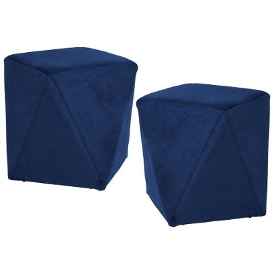 Kit 2 Puffs Decorativos Ametista C-304 Veludo Azul Marinho - Domi