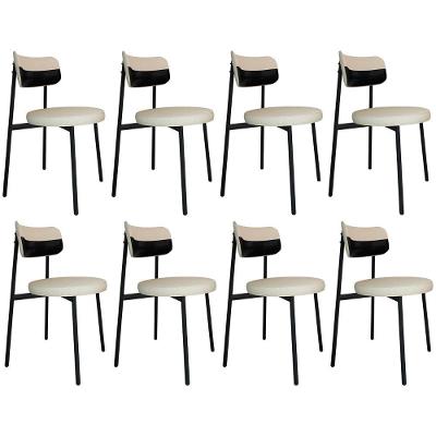 Cadeira De Jantar Estofada Kit 8 Nyka M25 Linho Areia/preto - Mpozenato
