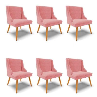 Kit 6 Cadeiras Estofadas Para Sala De Jantar Pés Palito Lia Suede Rosê - Ibiza