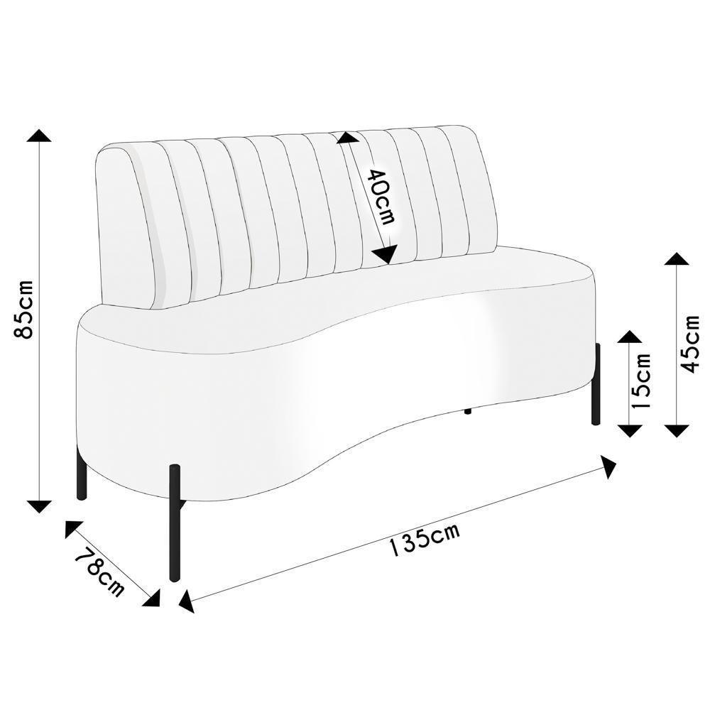Sofá 2 Lugares 135cm Pés Aço Preto Tamar Z08 Linho Cinza - Mpozenato - 4