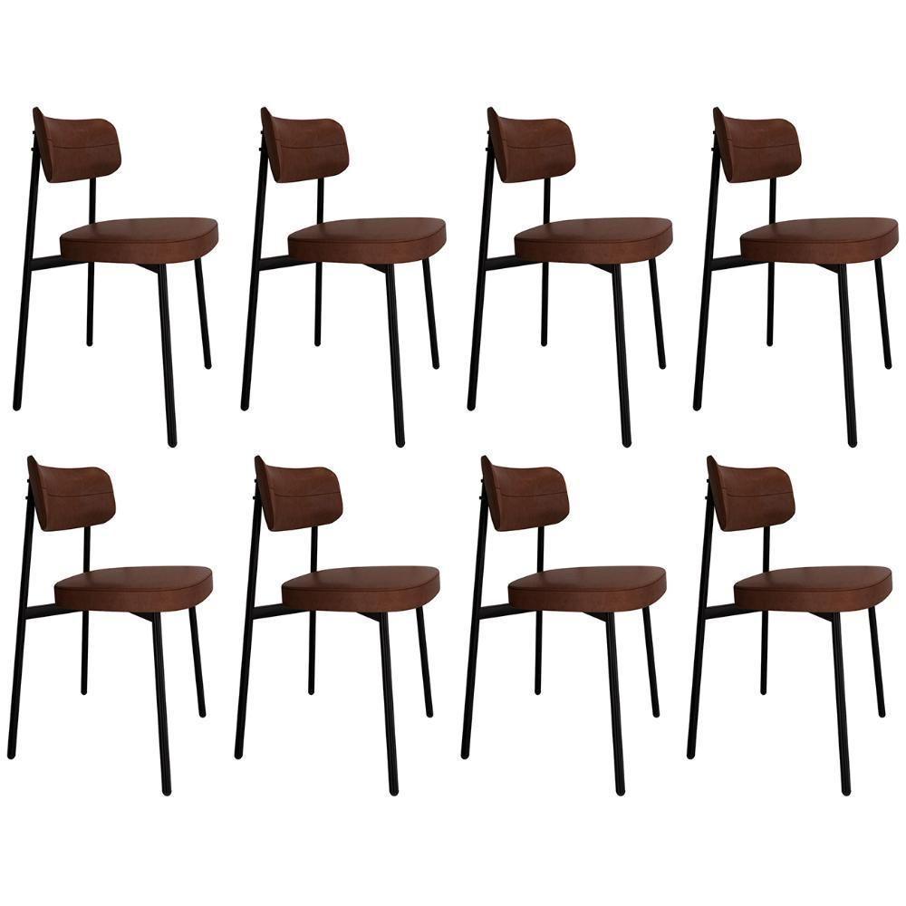 Cadeira De Jantar Estofada Kit 8 Ella M25 Sintético Marrom - Mpozenato - 1