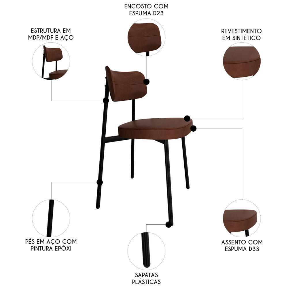 Cadeira De Jantar Estofada Kit 8 Ella M25 Sintético Marrom - Mpozenato - 3