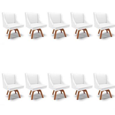 Kit 10 Cadeiras Estofadas Para Sala De Jantar Base Giratória De Madeira Lia Sintético Branco - Ibiza