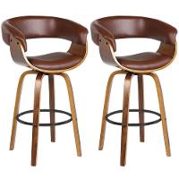 Kit 2 Banquetas Giratória Alta Com Encosto Base Madeira Ravi R02 Sintético Marrom - Mpozenato - 1