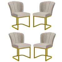Kit 4 Cadeiras Jantar Flor Mesa Cozinha Reforçada Base Metal Dourada Bege - 1