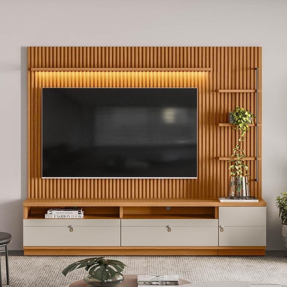 Rack Com Painel Ripado Para Tv 75 Pol. 224cm Golden L06 Nature/off White - Mpozenato - 2