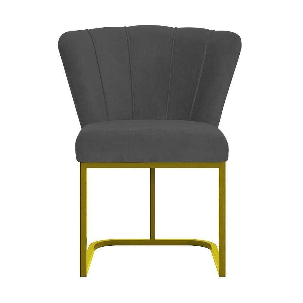 Kit 4 Cadeiras Jantar Flor Mesa Cozinha Reforçada Base Metal Dourada Cinza - 5