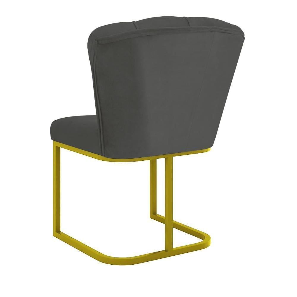 Kit 4 Cadeiras Jantar Flor Mesa Cozinha Reforçada Base Metal Dourada Cinza - 6