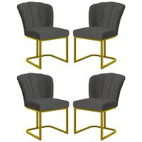 Kit 4 Cadeiras Jantar Flor Mesa Cozinha Reforçada Base Metal Dourada Cinza - 1