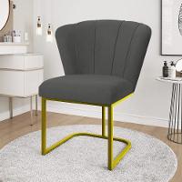 Kit 4 Cadeiras Jantar Flor Mesa Cozinha Reforçada Base Metal Dourada Cinza - 2