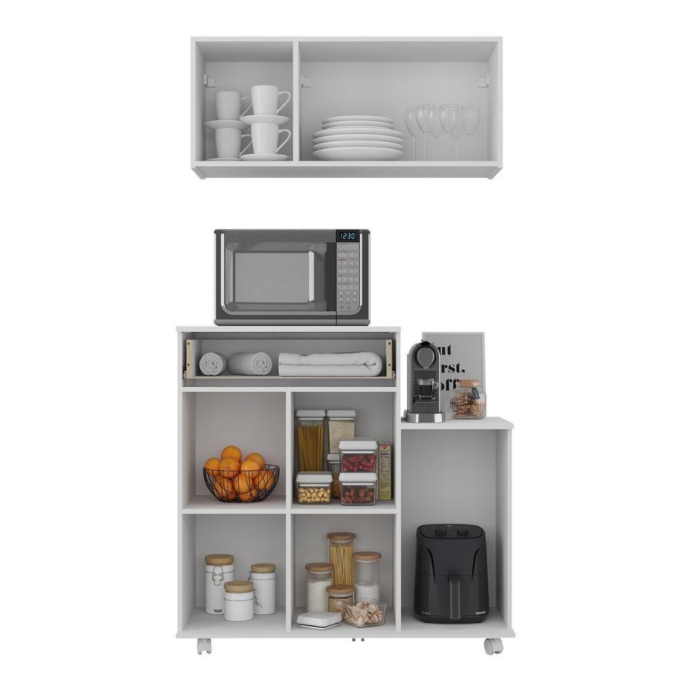 Kit Armário De Cozinha 93cm Com Balcão Multiuso Para Micro-ondas Multimóveis Mp2282 Branco - 5