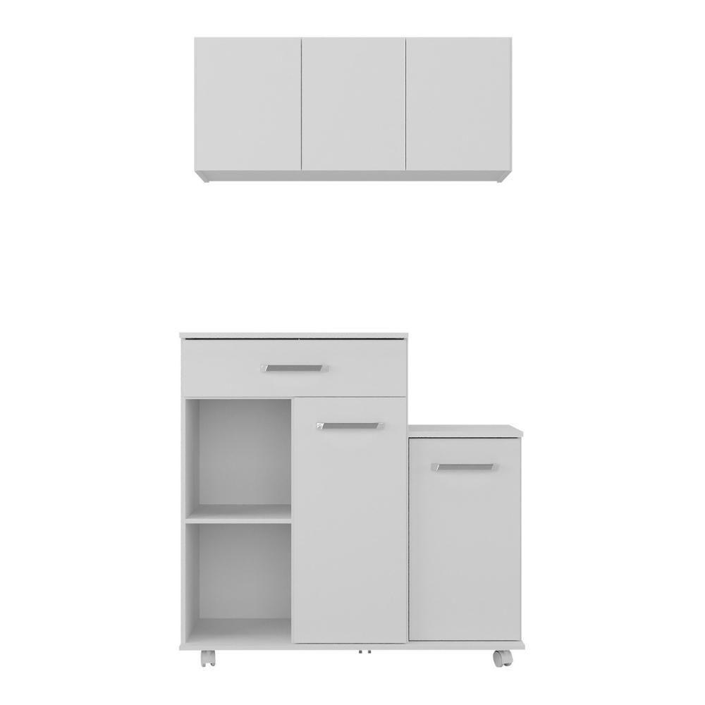 Kit Armário De Cozinha 93cm Com Balcão Multiuso Para Micro-ondas Multimóveis Mp2282 Branco - 6
