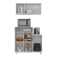 Kit Armário De Cozinha 93cm Com Balcão Multiuso Para Micro-ondas Multimóveis Mp2282 Branco - 5