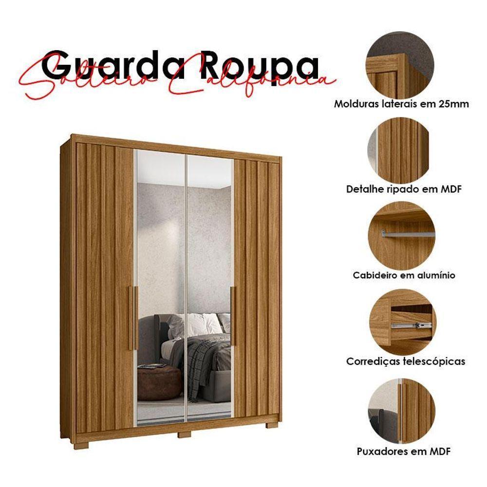 Guarda Roupa Solteiro Califórnia E Cômoda Ms913 Freijó Off White Com Espelho - Moval - 5