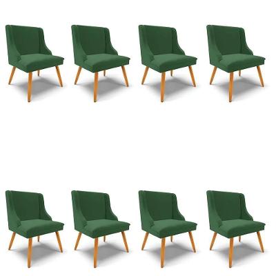 Kit 8 Cadeiras Estofadas Para Sala De Jantar Pés Palito Lia Veludo Verde Esmeralda - Ibiza