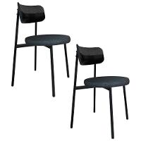 Cadeira De Jantar Estofada Kit 2 Nyka M25 Linho Grafite/preto - Mpozenato - 1