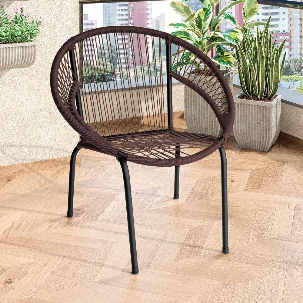 Cadeira De Área Eclipse Tramado Em Fibra Sintética E Aço Tabaco - 1