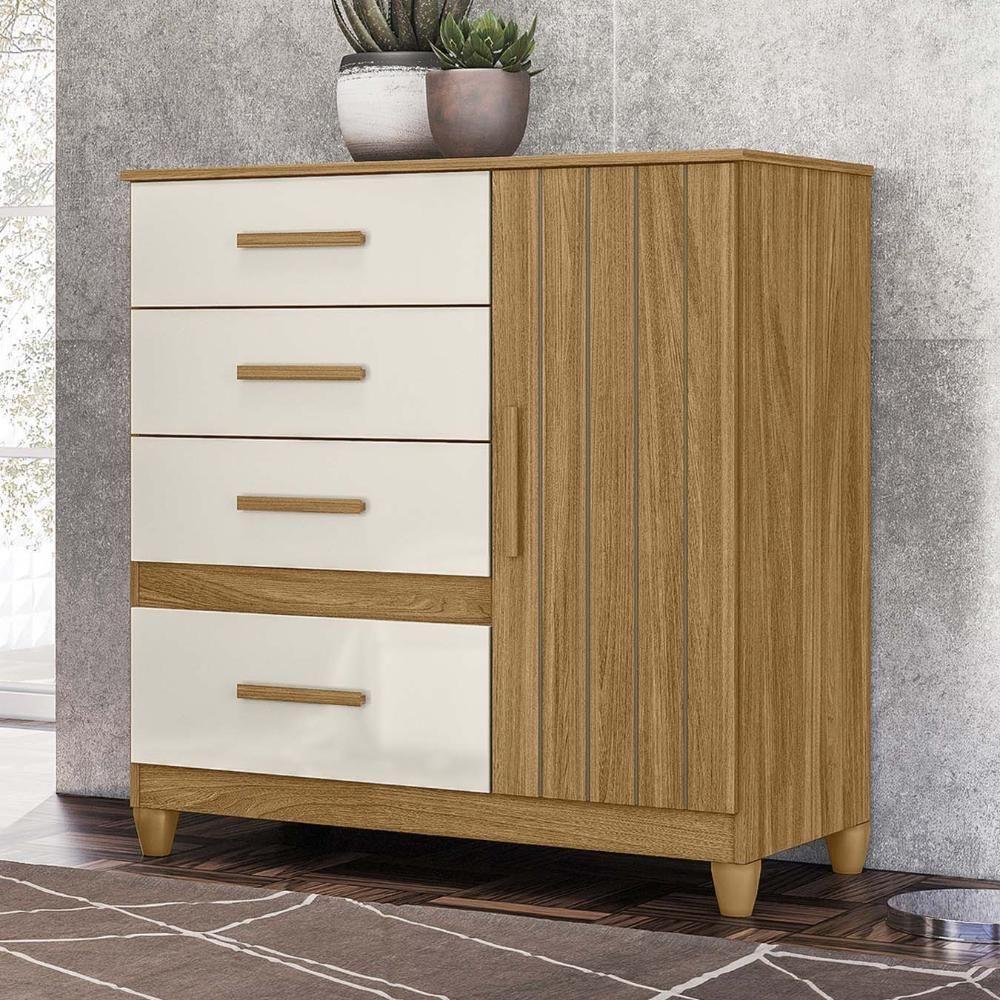 Cômoda Para Quarto 98cm Com 4 Gavetas Baco Freijo/off Z17 - Mpozenato - 2