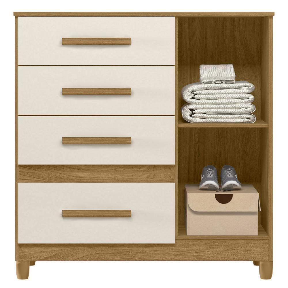Cômoda Para Quarto 98cm Com 4 Gavetas Baco Freijo/off Z17 - Mpozenato - 5