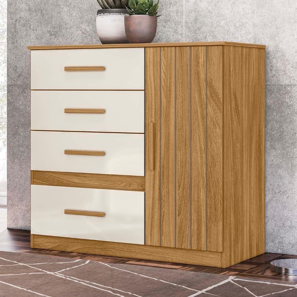 Cômoda Para Quarto 98cm Com 4 Gavetas Baco Freijo/off Z17 - Mpozenato - 7