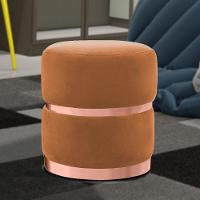 Kit 2 Puffs Decorativos Com Cinto E Aro Rosê Round C-262 Veludo Laranja - Domi - 2