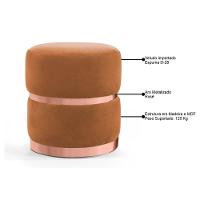 Kit 2 Puffs Decorativos Com Cinto E Aro Rosê Round C-262 Veludo Laranja - Domi - 3