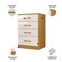 Cômoda Para Quarto 61cm Com 4 Gavetas Miriad Freijó/off Z17 - Mpozenato - 3