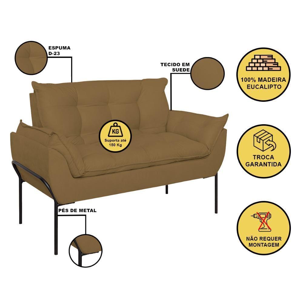 Sofá Namoradeira Base Metal Preta Reforçada Tecido Suede Capuccino - 2